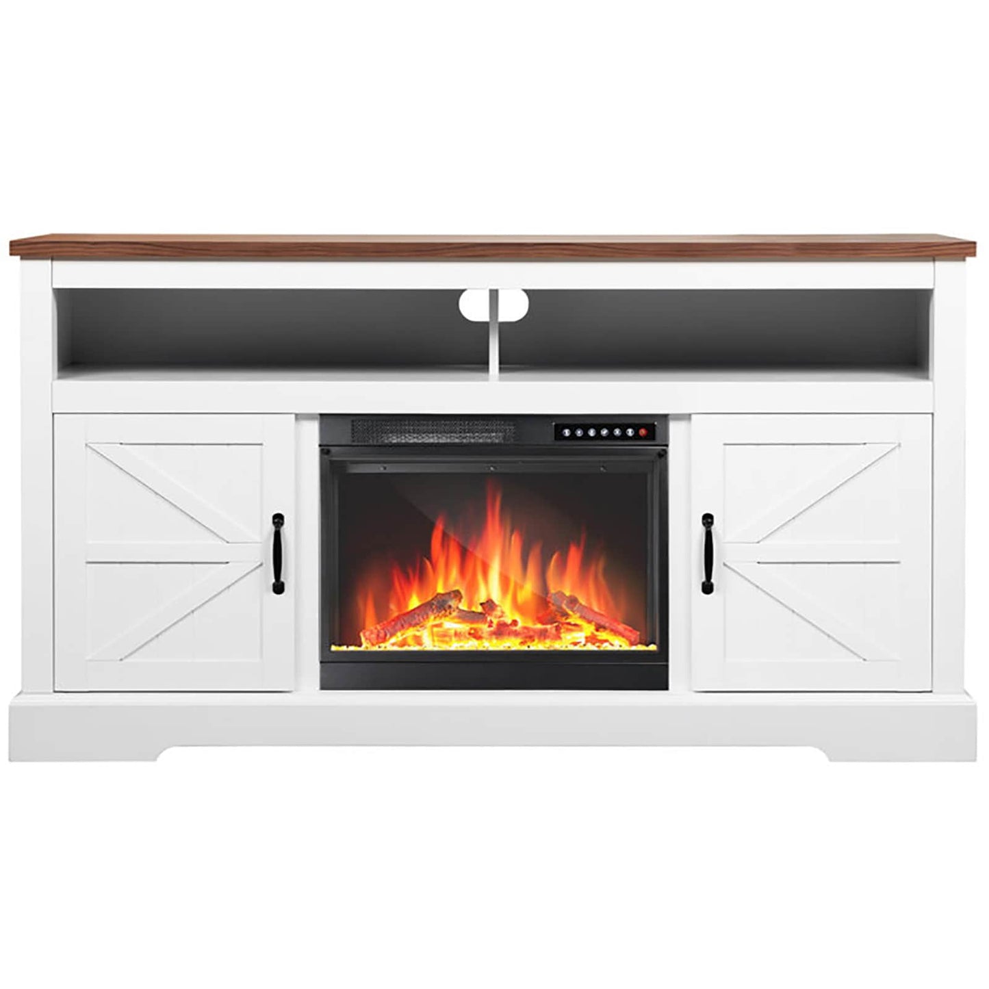 COWSAR 60-in W Walnut White TV Stand with Infrared Quartz Electric Fireplace LSM2301WAL