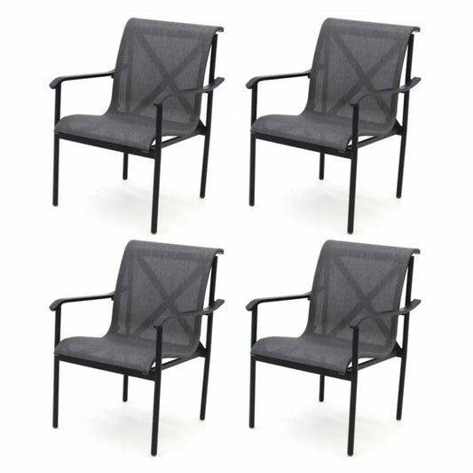 Four Seasons Outdoor Product Set of 4 Gray Aluminum Frame Dining Chair with Gray Mesh Seat