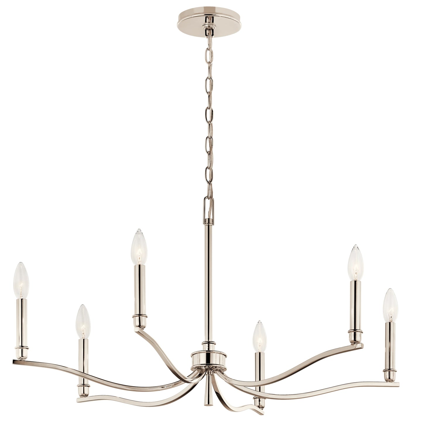 Kichler Malene 6 -Light Polished Nickel Traditional Bare bulb For Use in Bedrooms, Dining Rooms, Foyers, Kitchens, Living Rooms Chandelier 6297690