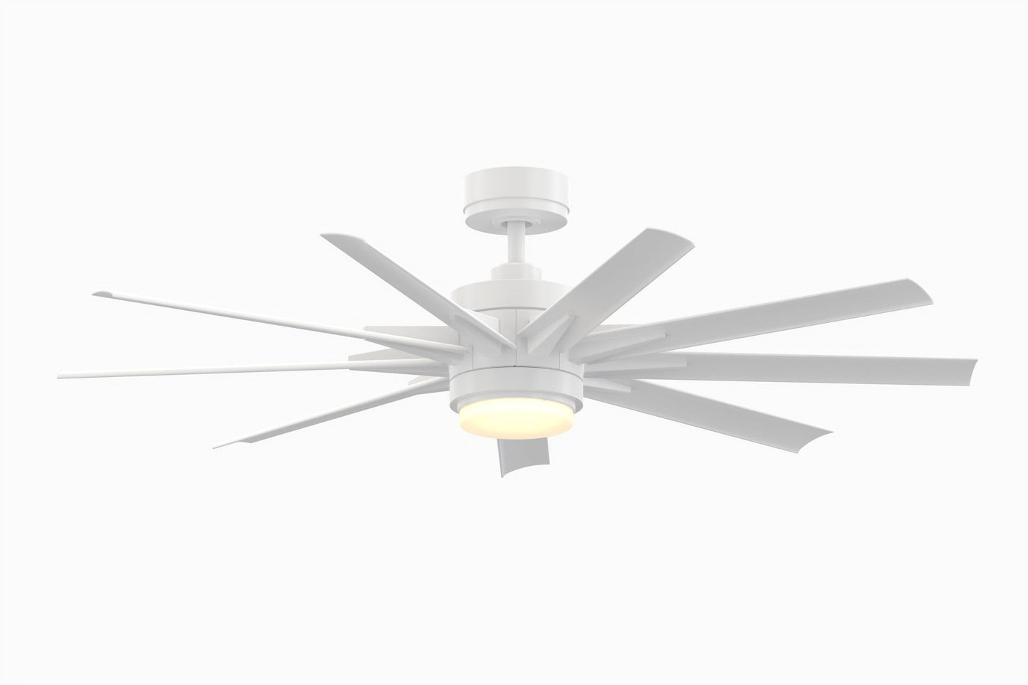 Fanimation Odyn Custom 56-in Matte White Color-changing Integrated LED Indoor/Outdoor Smart Ceiling Fan with Light and Remote (9-Blade) FPD8152MWW-56MWW