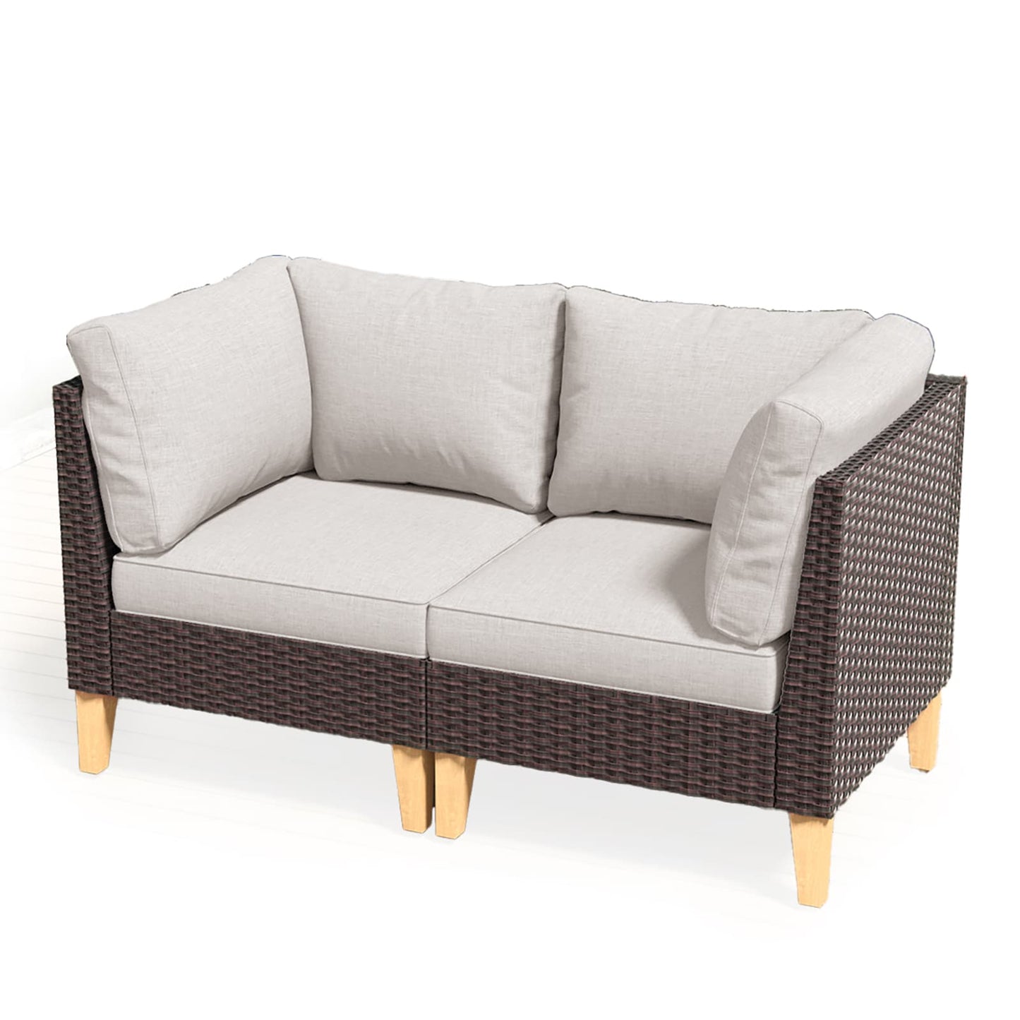 Rilyson ModularSofa Wicker Outdoor Loveseat with Beige Cushions and Wicker Frame
