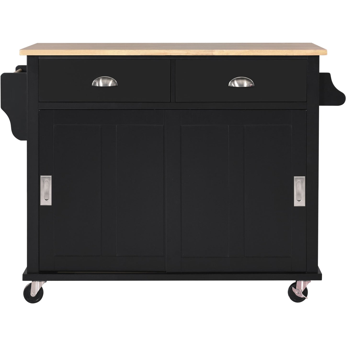 SINOFURN Black MDF Base with Wood Wood Top Rolling Kitchen Island ( 20.5-in x 52.2-in x 36.6-in )