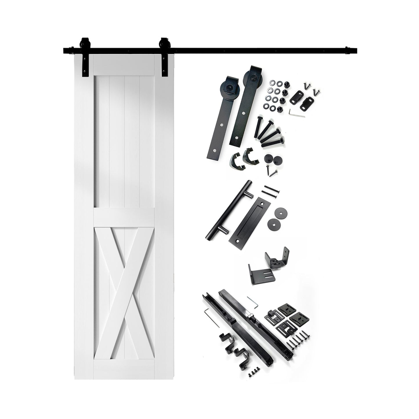 HOMACER 20-in x 84-in White Prefinished X-frame Pine Wood Solid core Single Barn Door (Hardware Included)