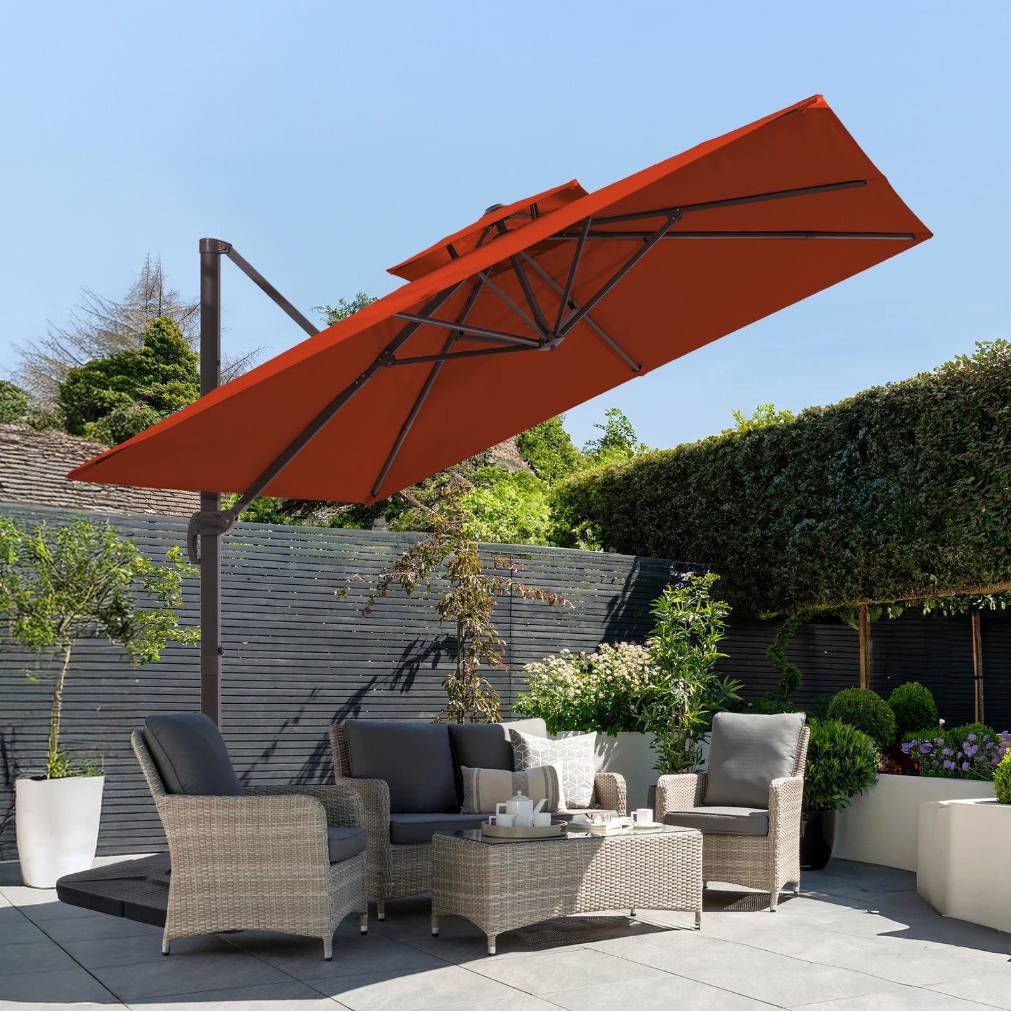 JEAREY 12-ft Aluminum Orange Crank Cantilever Patio Umbrella
