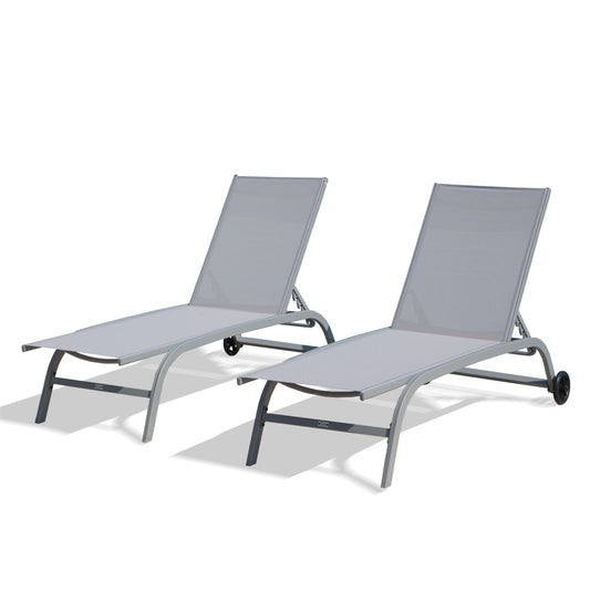 AAZJ Patio Chairs Set of 2 Stackable Gray Aluminum Frame Stationary Chaise Lounge Chair with Gray Mesh Seat
