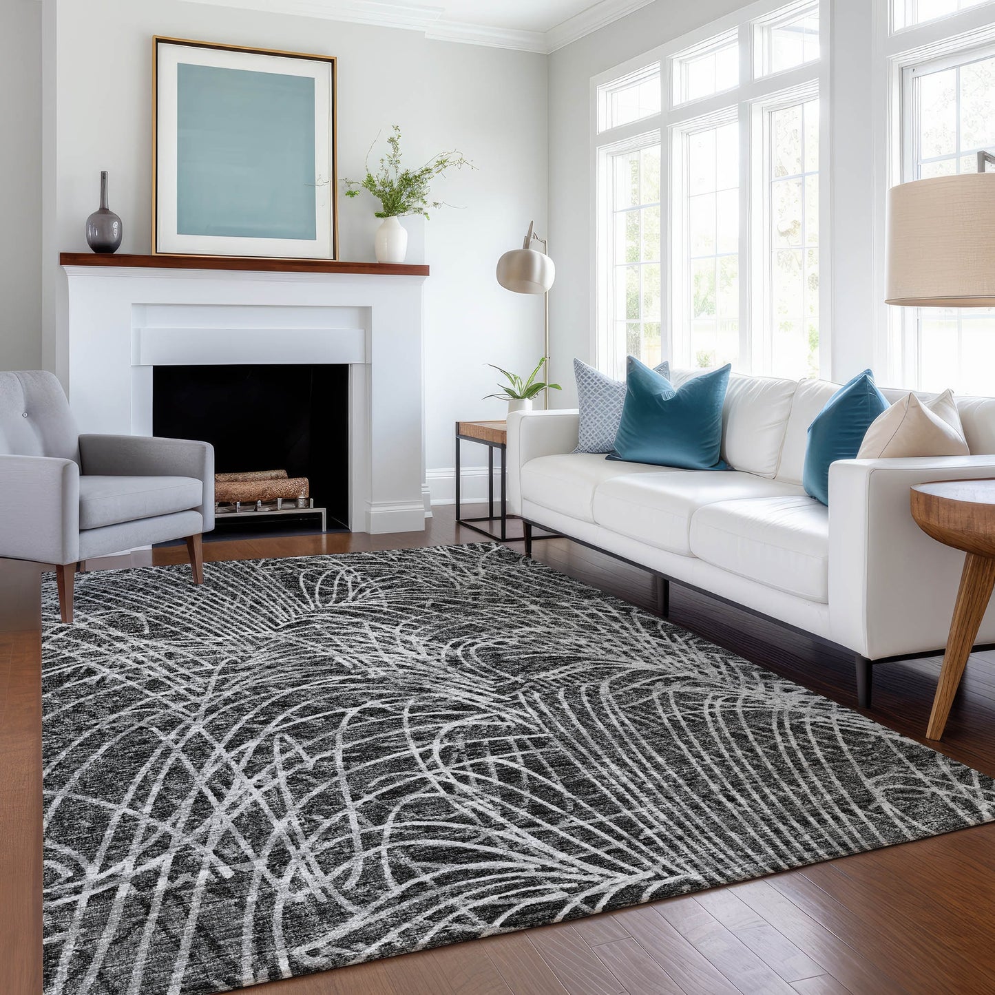Addison Rugs Mayfield AMF35CC 8 x 10 (ft) Loomed Charcoal Rectangular Indoor Abstract Machine washable Pet Friendly Area rug