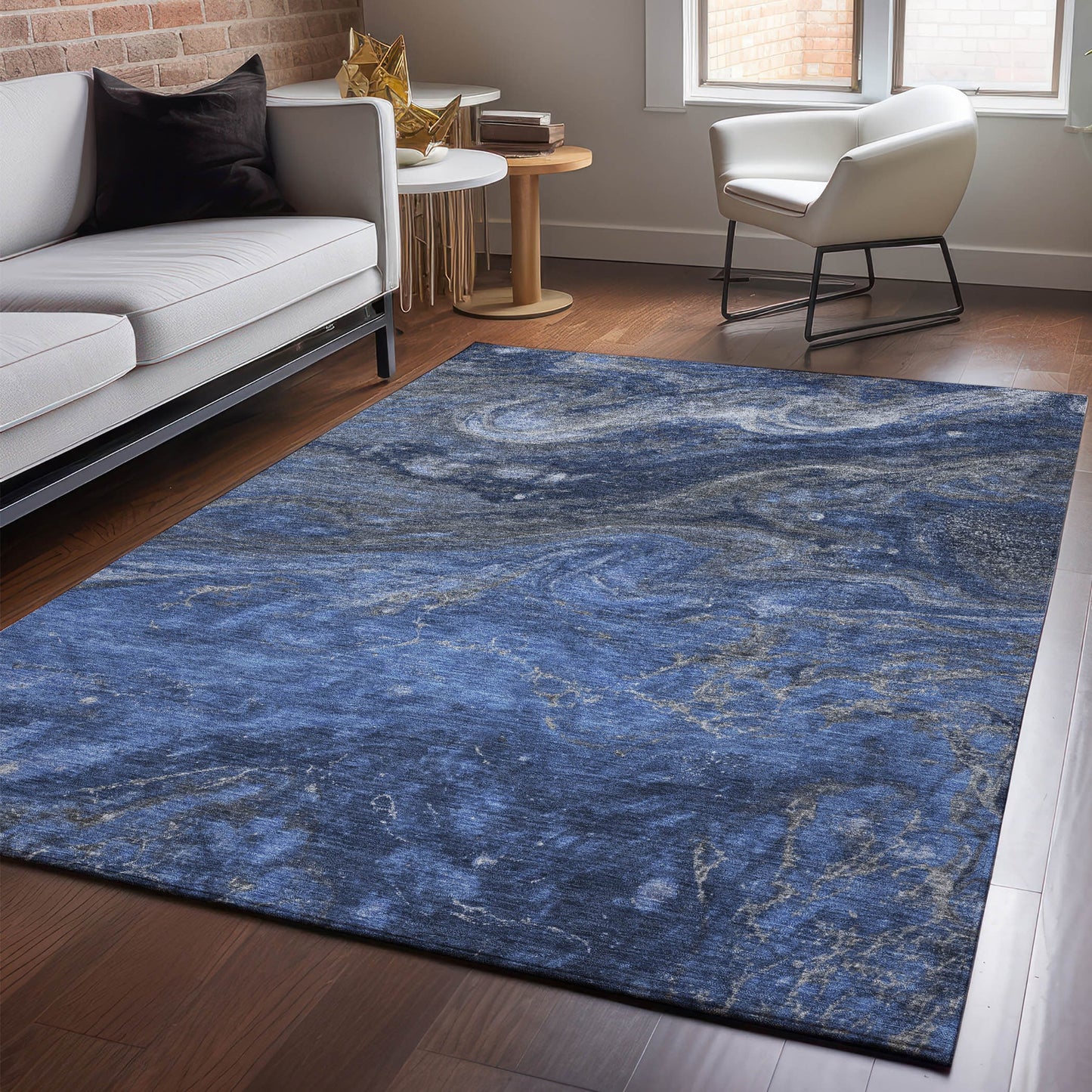 Addison Rugs Mayfield AMF599BU 8 x 10 (ft) Loomed Blue Rectangular Indoor Geometric Machine washable Pet Friendly Area rug