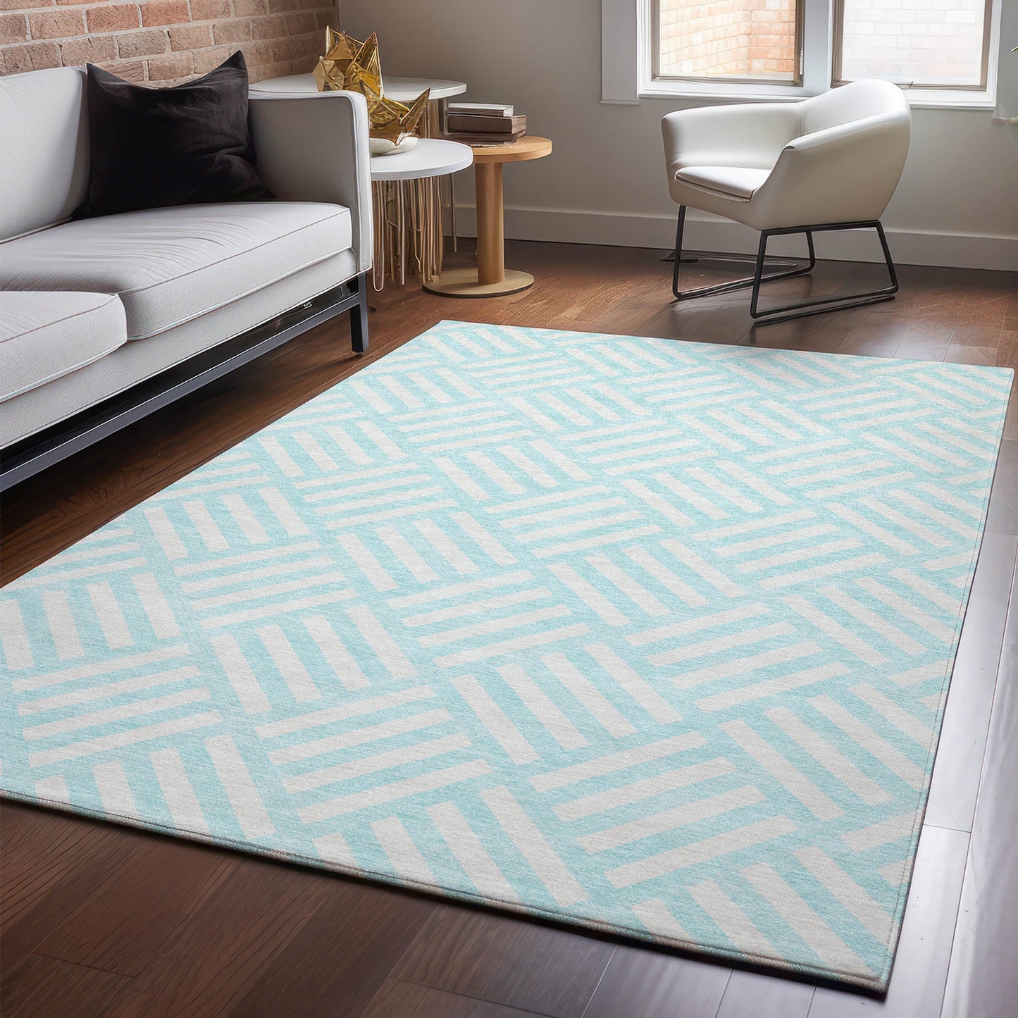 Addison Rugs Mayfield AMF620AQ 8 x 10 (ft) Loomed Aqua Rectangular Indoor Geometric Machine washable Pet Friendly Area rug