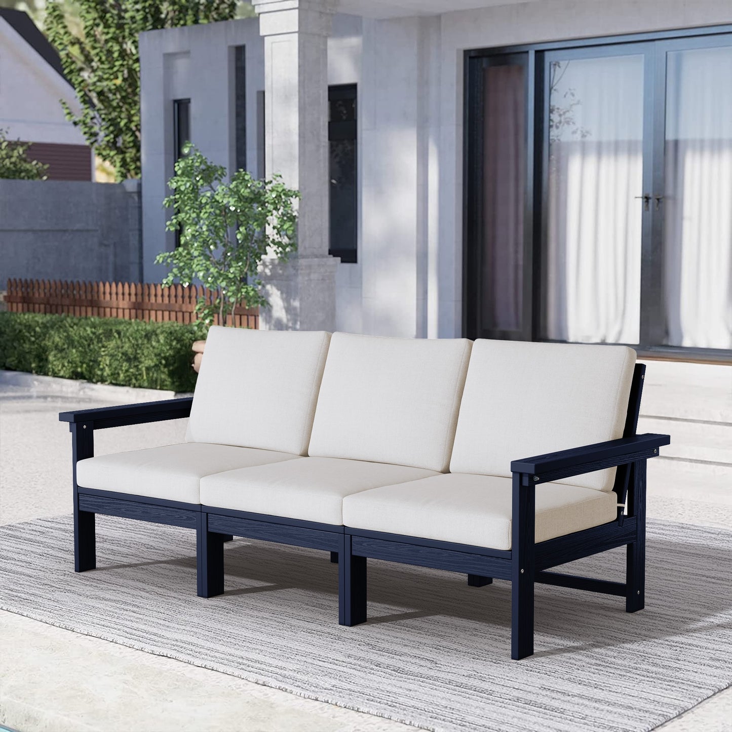 JEAREY Outdoor Sofa for Three with Cushions Patio Sofa Conversation Set with Beige Cushions