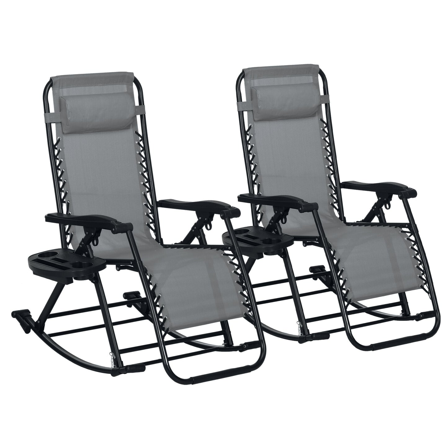 Miki Shinly Outdoor Patio Chair Set of 2 Grey Steel Frame Zero Gravity Chair with Gray Cushioned Seat