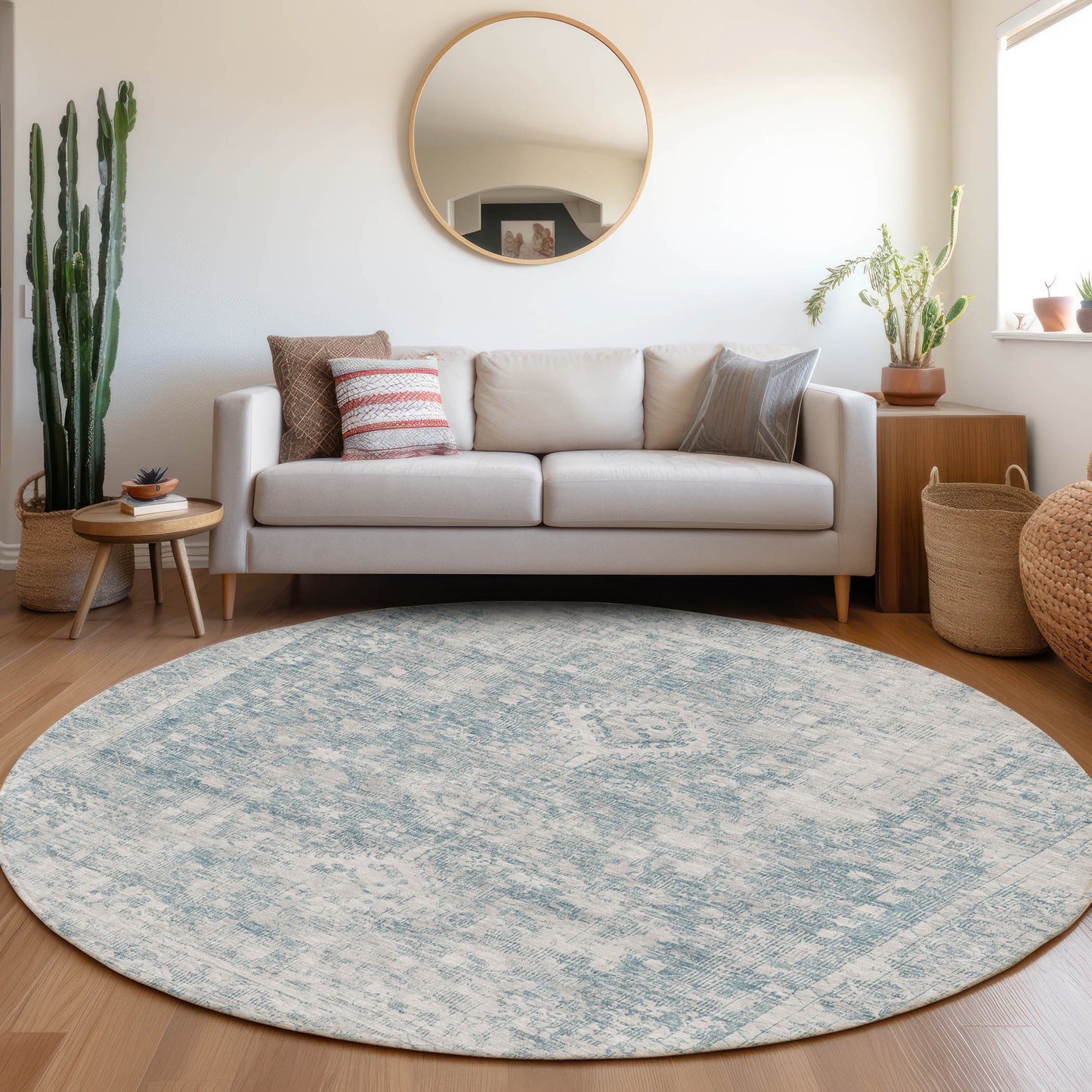 Addison Rugs Chantille ACN1229SK 8 x 8 (ft) Sky Round Indoor/Outdoor Geometric Machine washable Pet Friendly Area rug