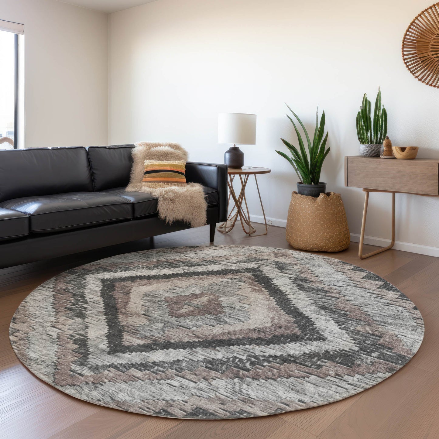Addison Rugs Chantille ACN1890TP 8 x 8 (ft) Loomed Taupe Round Indoor/Outdoor Geometric Machine washable Pet Friendly Area rug