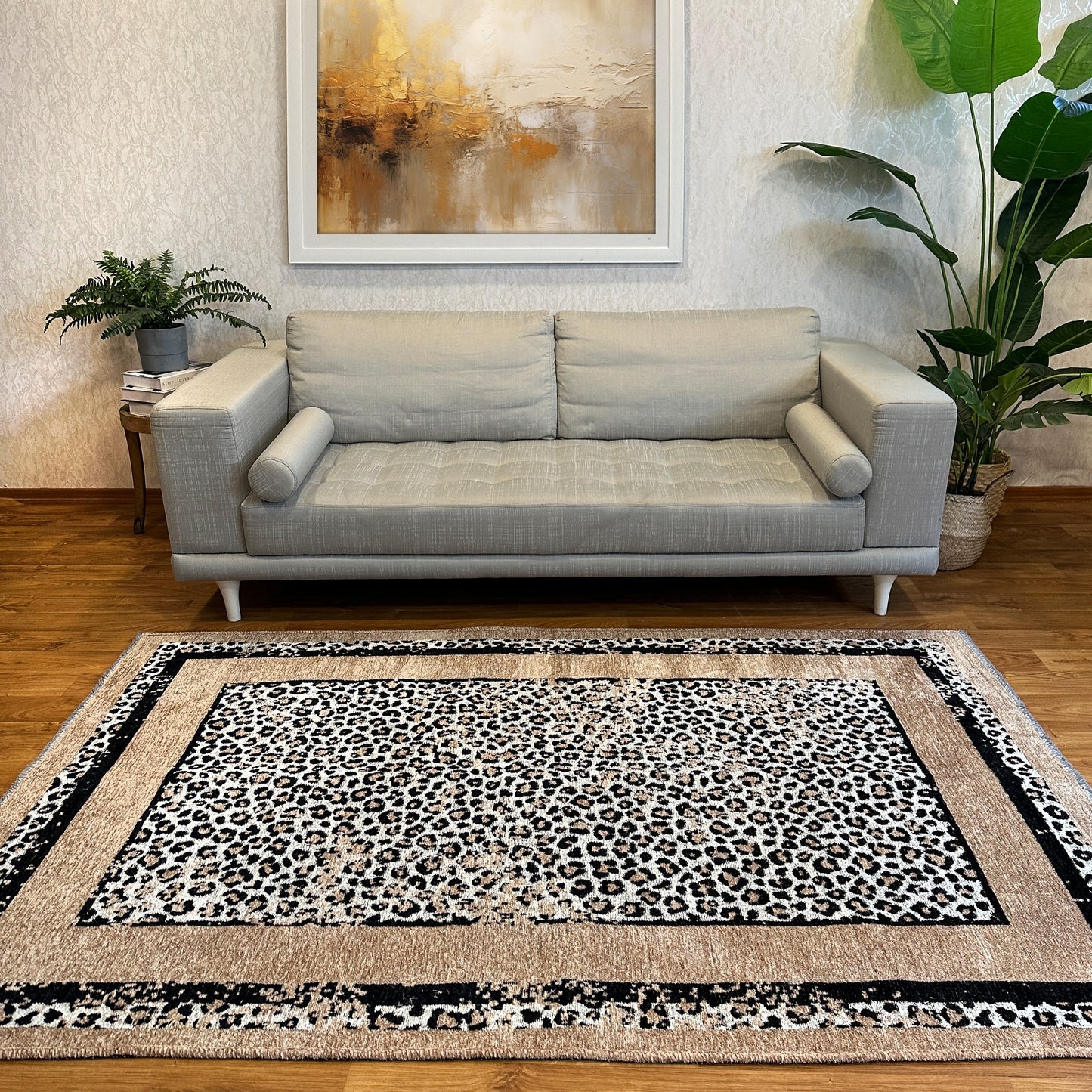 Alfa Rich 7 x 10 (ft) Loomed Beige - Black Rectangular Indoor Animal print Bohemian/Eclectic Machine washable Pet Friendly Area rug 10