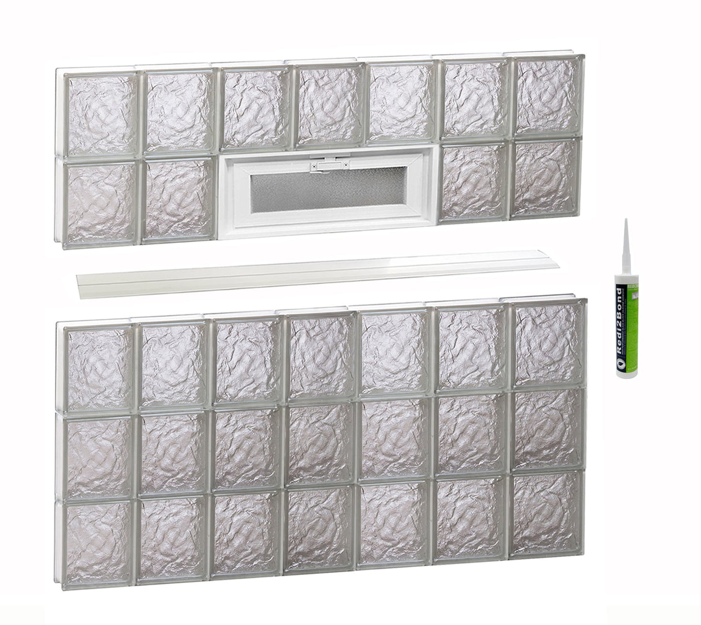 REDI2SET Ice Glass 40-1/4-in x 38-3/4-in Frameless Replacement Vented Glass Block Window