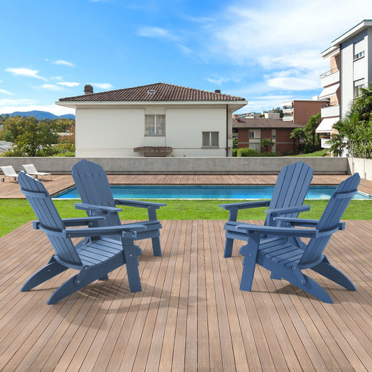 ACEGOSES Foldable Adirondack Chair Set of 4 Navy HDPE Frame Stationary Adirondack Chair with Solid Seat