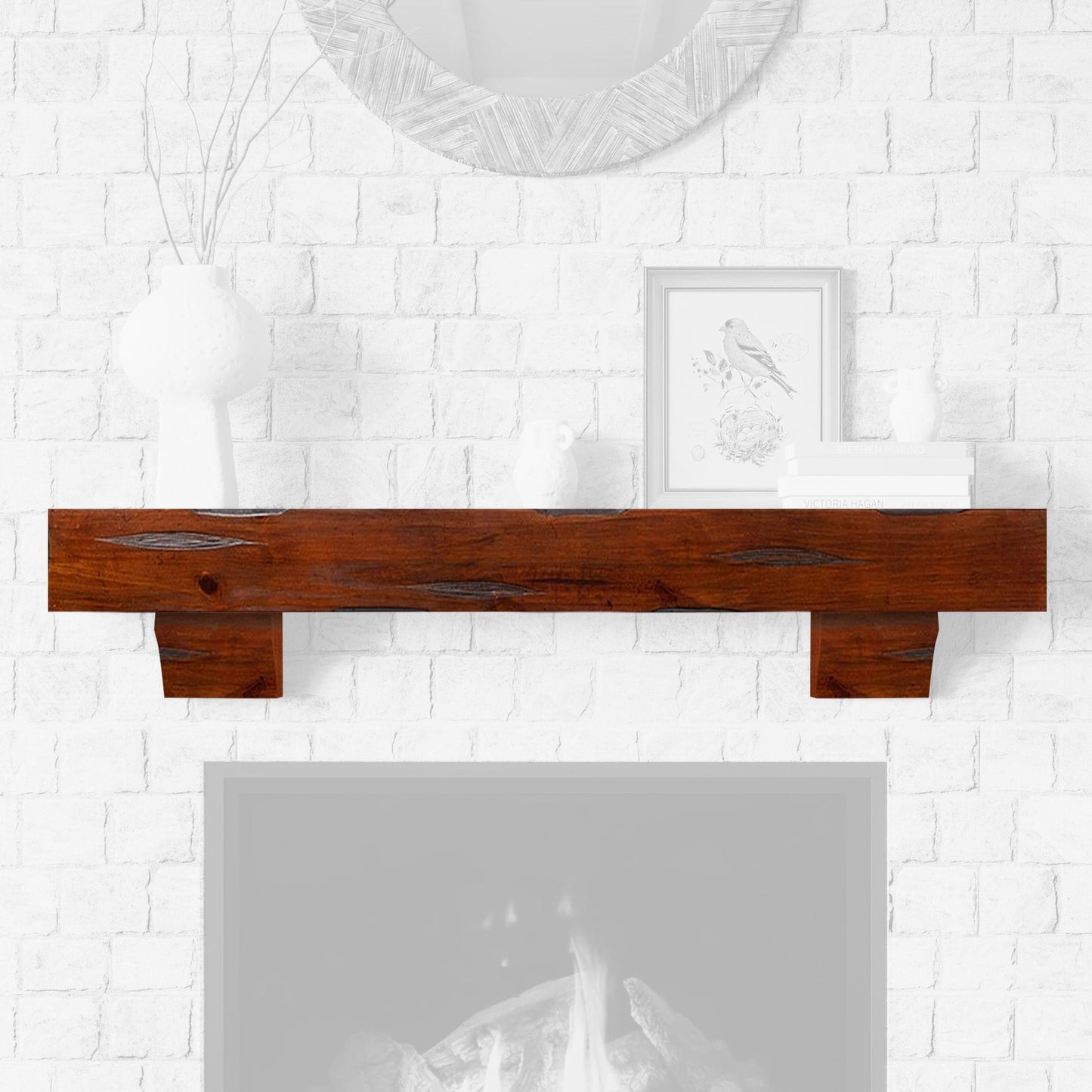 Mantels Direct 60-in W x 5-in H x 9-in D Cherry Rustic Distressed Pine Hollow Rustic Fireplace Mantel