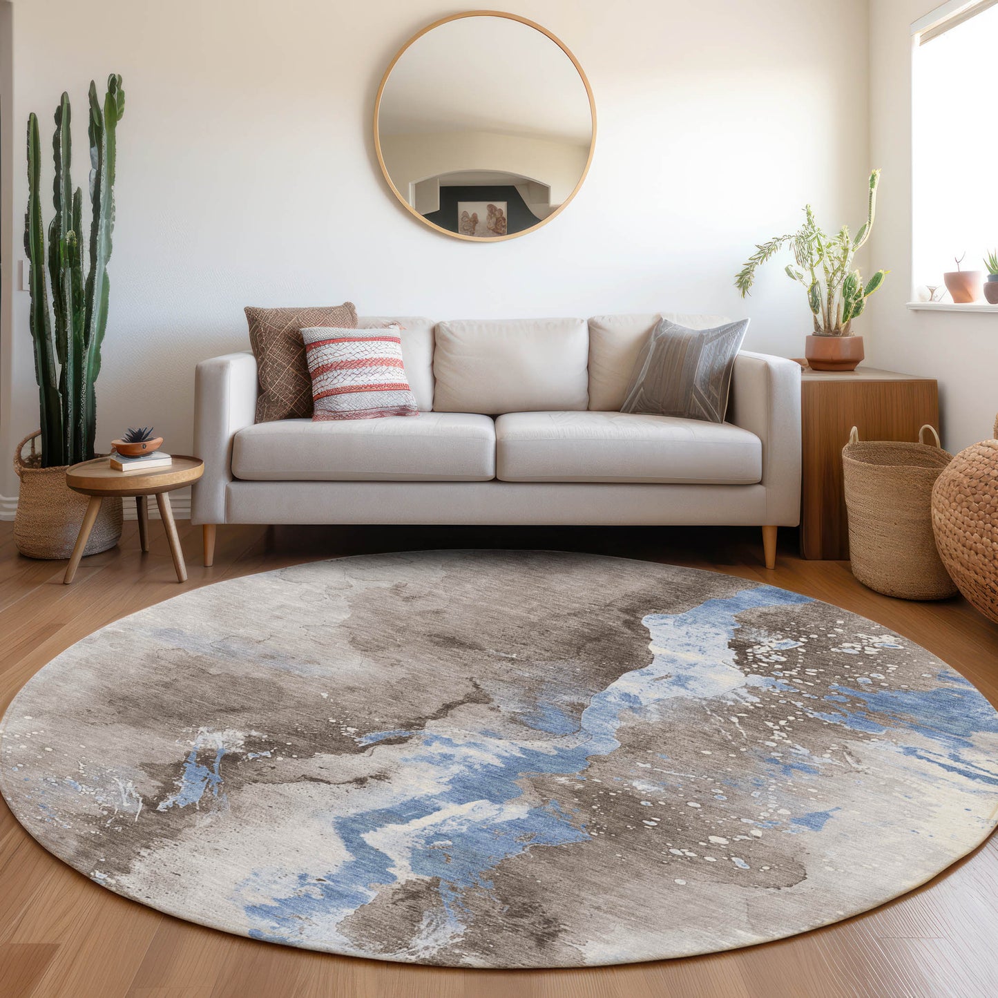 Addison Rugs Chantille ACN1712TP 8 x 8 (ft) Loomed Taupe Round Indoor/Outdoor Machine washable Pet Friendly Area rug