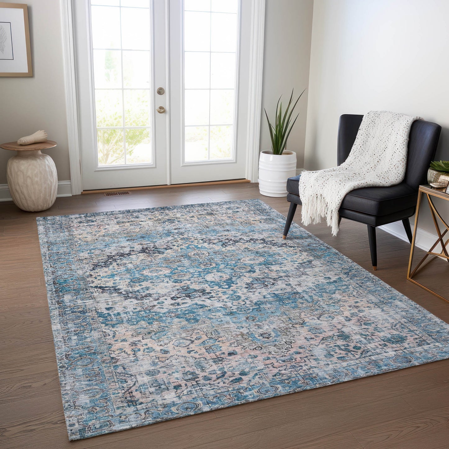 Addison Rugs Chantille ACN1755BU 8 x 10 (ft) Loomed Blue Rectangular Indoor/Outdoor Machine washable Pet Friendly Area rug