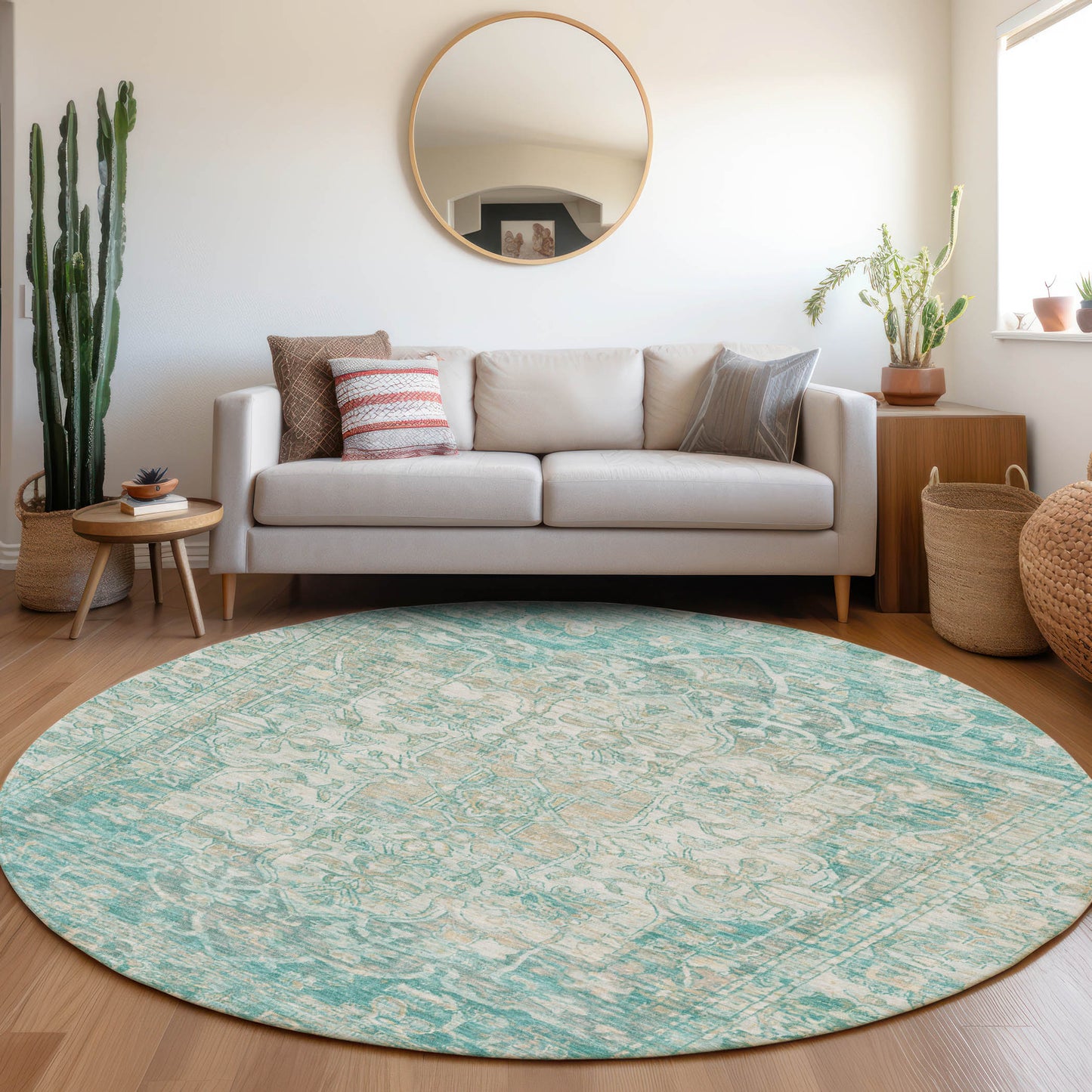 Addison Rugs Chantille ACN1728TE 8 x 8 (ft) Loomed Teal Round Indoor/Outdoor Machine washable Pet Friendly Area rug