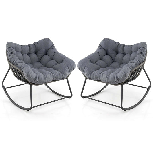 Costway Set of 2 Rattan Mix Gray Metal Frame Egg Chair with Gray Gray Cushioned Seat