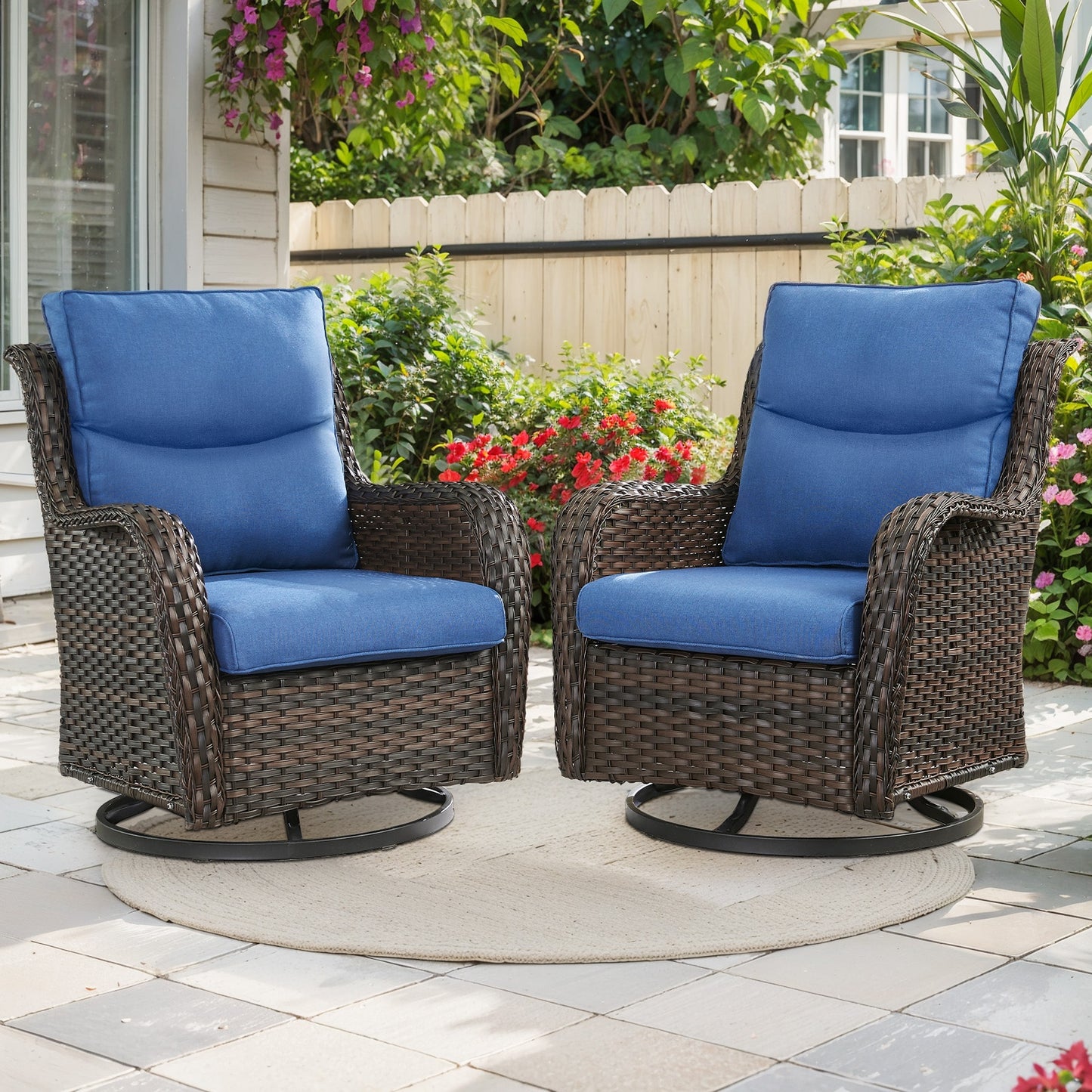 PAnorama Series 2 -Piece Wicker Patio Conversation Set with Navy Cushions