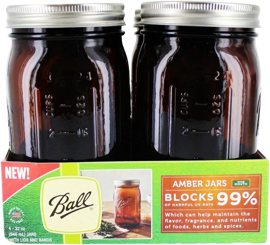 Ball Wide Mouth Canning Jars, Quart, Amber, 4 Count,1440069046