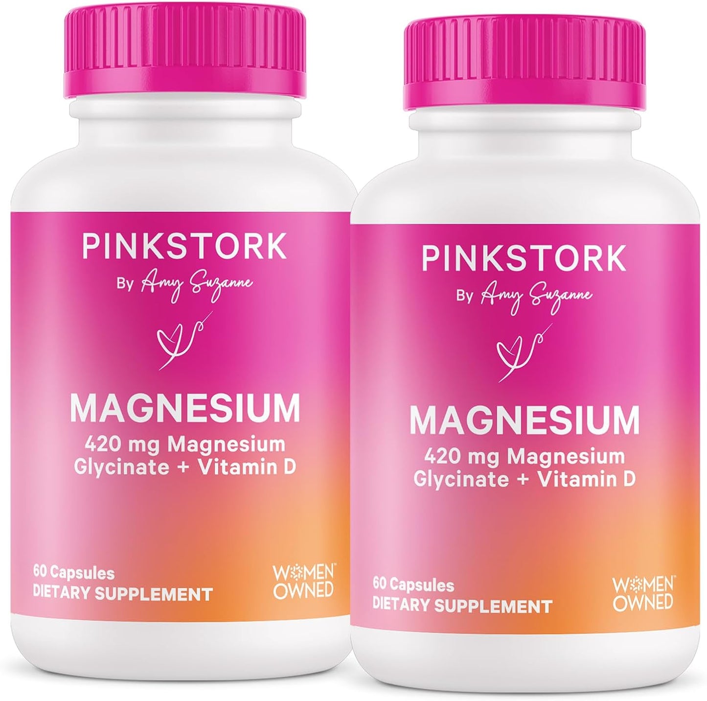 Pink Stork Magnesium Glycinate with Vitamin D - Magnesium Supplement for Women to Support Natural Calm - 2 Pack