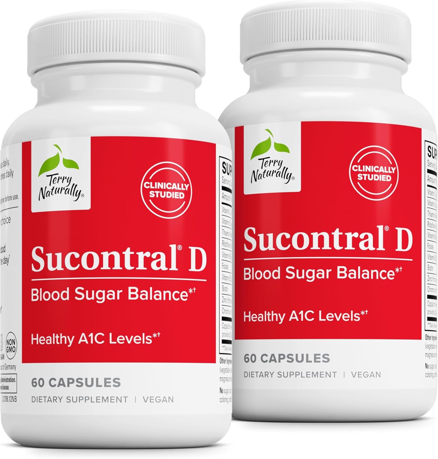 Terry Naturally Sucontral D - B-Complex & Folate Supplement - Carbohydrate Metabolism Support - Vitamin & Mineral Supplement with Zinc & Chromium - 60 Capsules (Pack of 2)