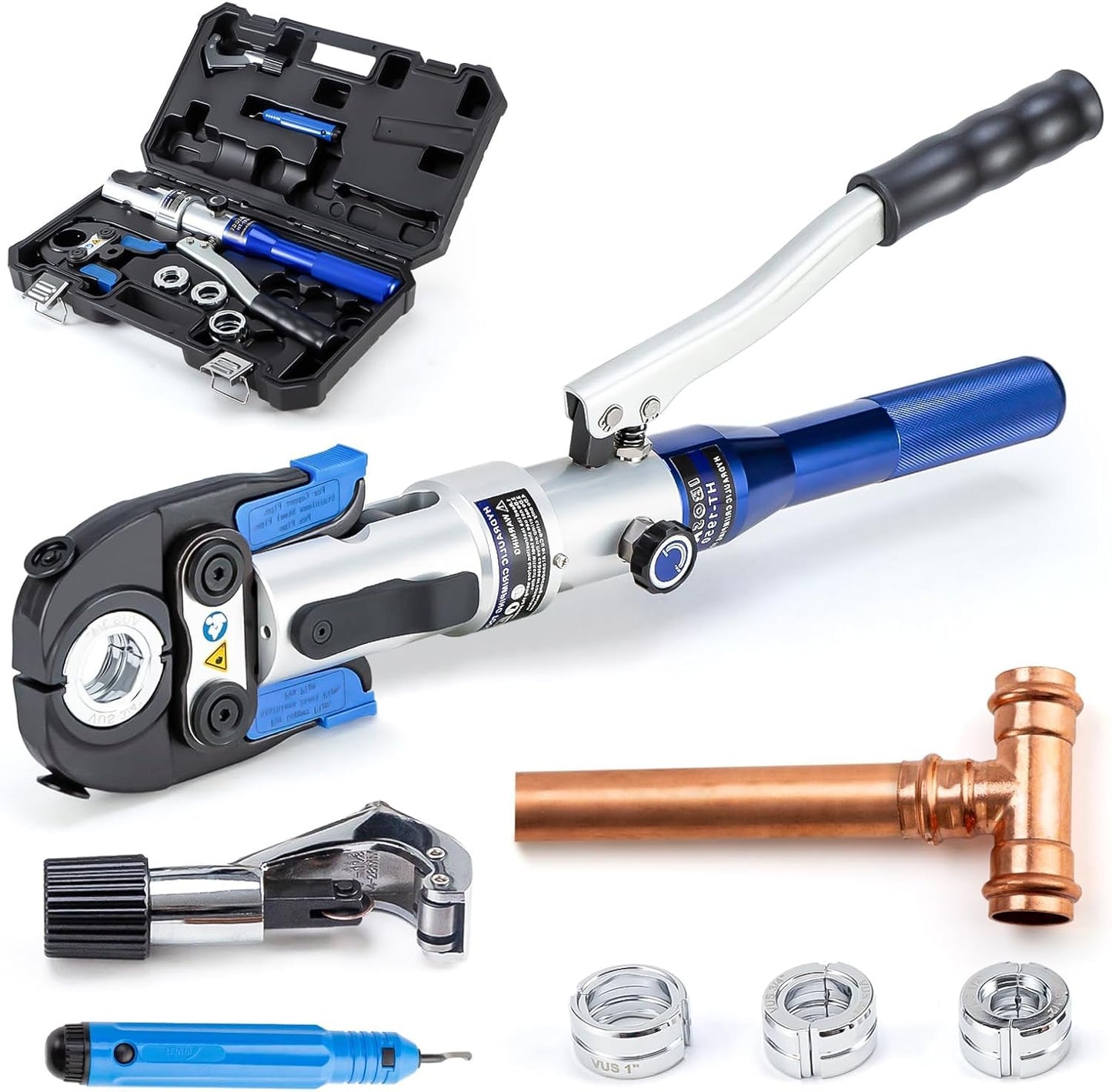 IBOSAD Copper Tube Fittings Hydraulic Pipe Crimping Tool with 1/2 inch,3/4 inch and 1 inch Jaw Copper Pipe Propress Crimpers Pressing Pliers,Suit for Narrow Space and Tee Fitting