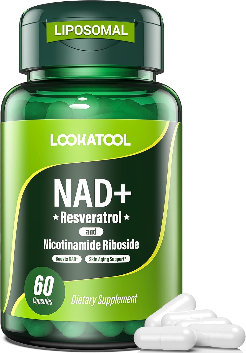Lookatool NAD+ Resveratrol Supplement, Liposomal Resveratrol, Quercetin NR Supplement for Anti-Aging, Focus, Energy, 60 Capsules