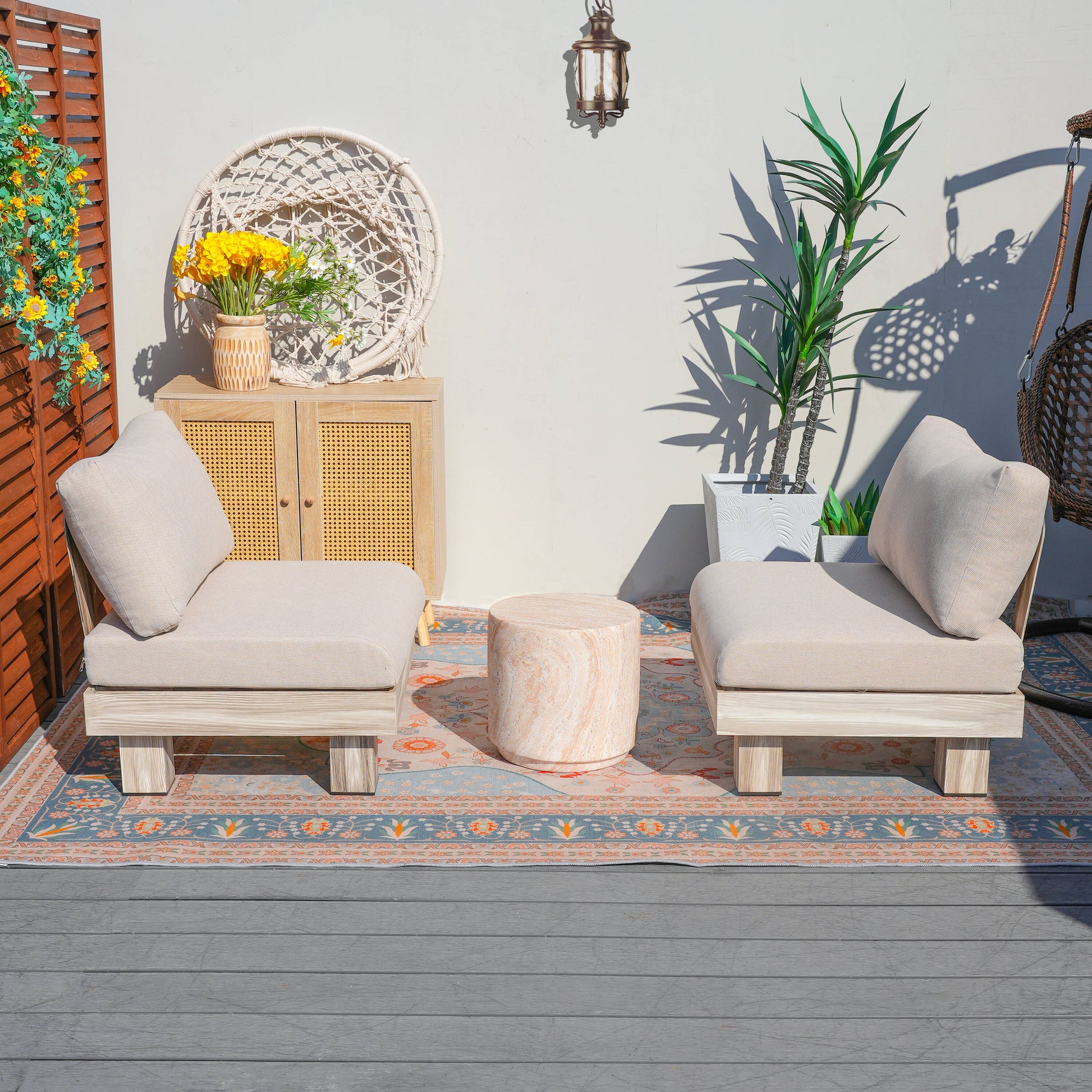 Direct Wicker 3 -Piece 2 Patio Sofa Conversation Set with Beige Cushions