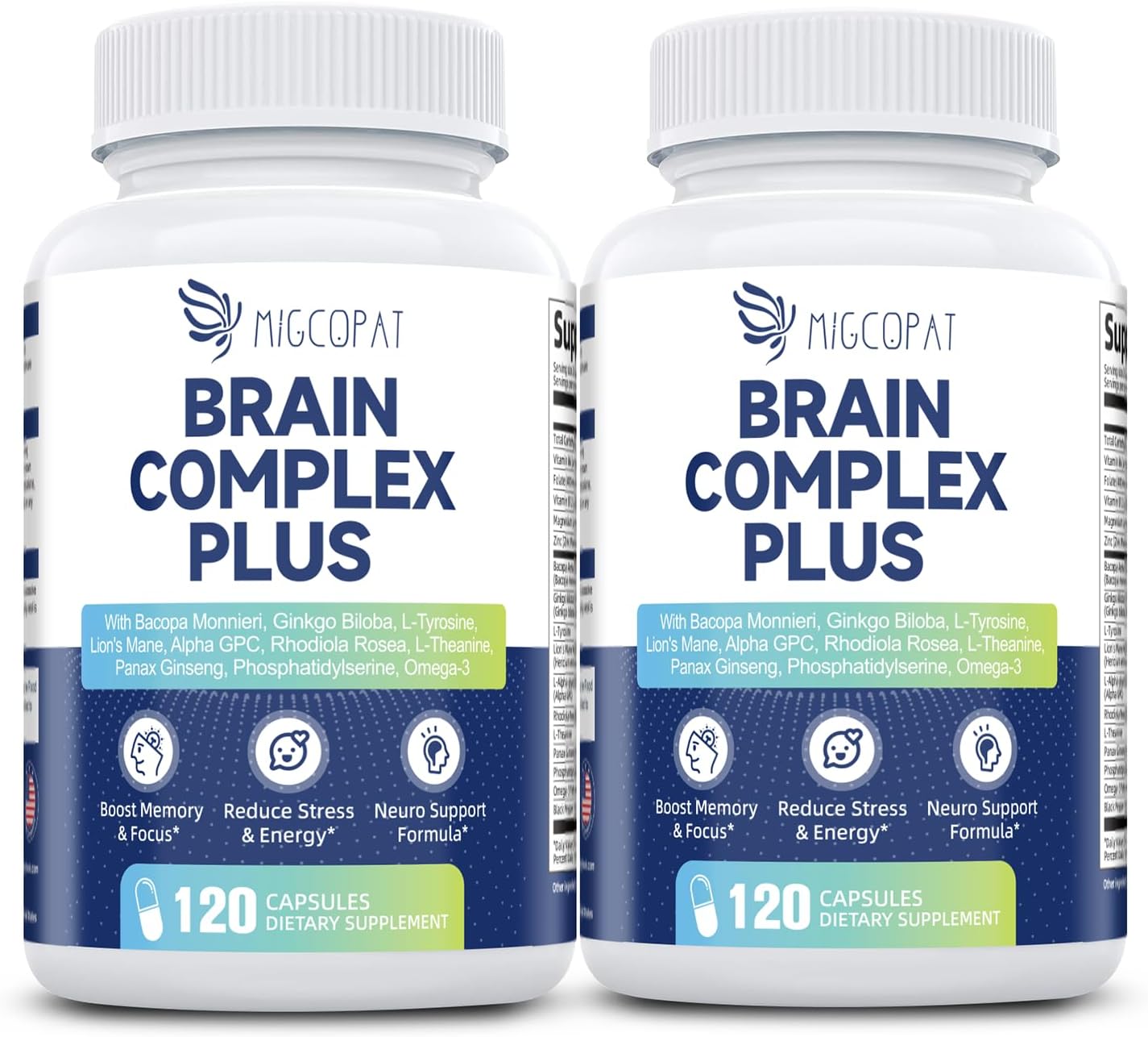 2-Pack Brain Supplements for Memory & Focus | Nootropic with Bacopa, Lion's Mane, Alpha GPC | Mental Clarity & Cognitive Support | Vitamin B6 & B12 \u2013 240 Caps (120\/Bottle)