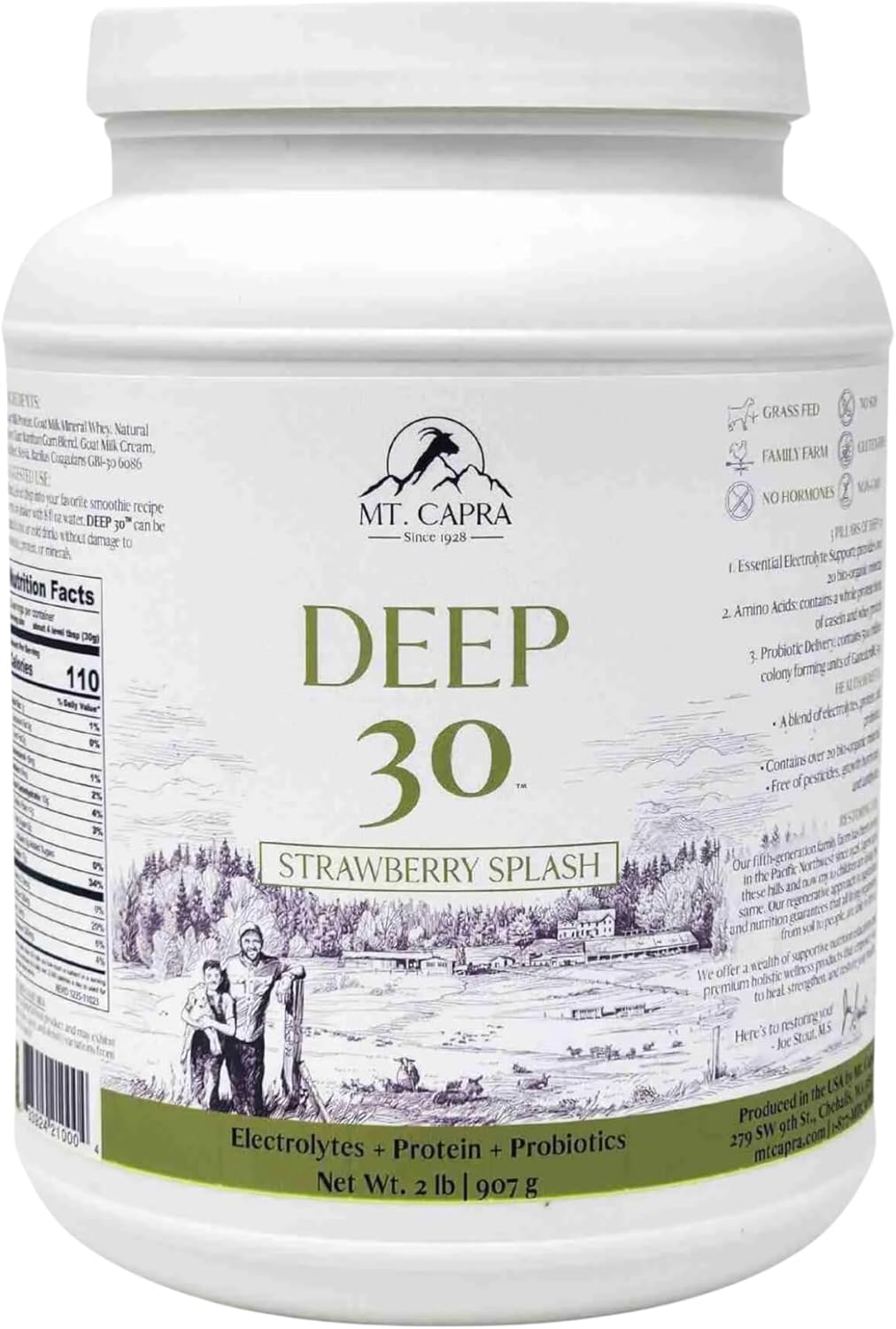 Mt. Capra Deep 30 | Meal Replacement Shake, Goat Protein Powder with Grass-Fed Whey Protein, Casein Protein, Minerals, and BC-30 Probiotics | Strawberry Splash | 30 Servings - 2 Pounds