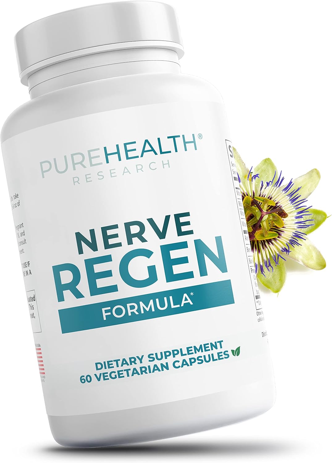 PUREHEALTH RESEARCH Nerve Regen Formula - with Alpha Lipoic Acid (ALA), Acetyl-L-Carnitine (ALC), Benfotiamine - Nerve Support Supplement for Healthy Circulation, Hands, Feet & Toes - 60 Capsules
