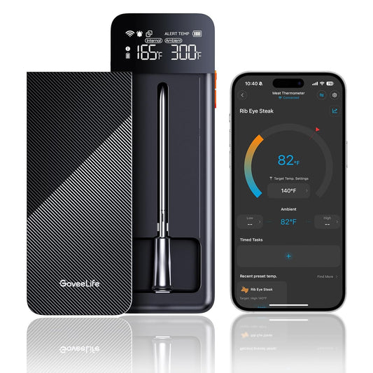GoveeLife Bluetooth Wireless Meat Thermometer with Digital Standalone LCD Base | WiFi Unlimited Range | ±1.8℉ Accuracy | Food Grade Internal Ambient Sensor Probes for Kitchen, BBQ, Grill, Oven, Smoker