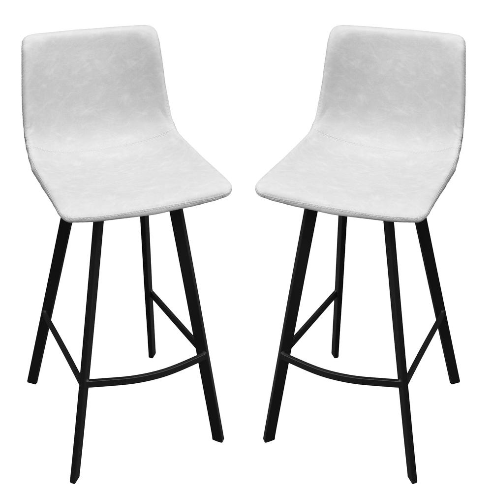 Leisuremod Elland Modern Upholstered Leather Bar Stool With Iron Legs Footrest Set of 2
