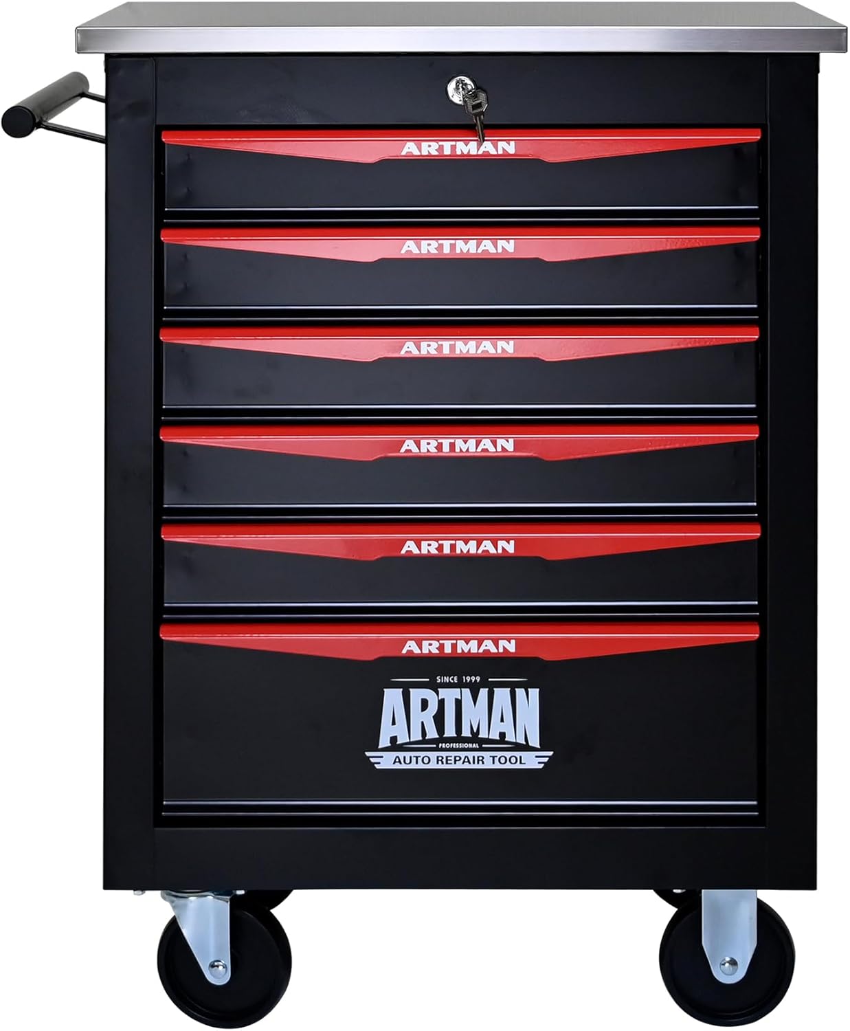ARTMAN Rolling Tool Chest, 6-Drawer Storage Chest, Mobile Workbench with Wheels, Black and Red