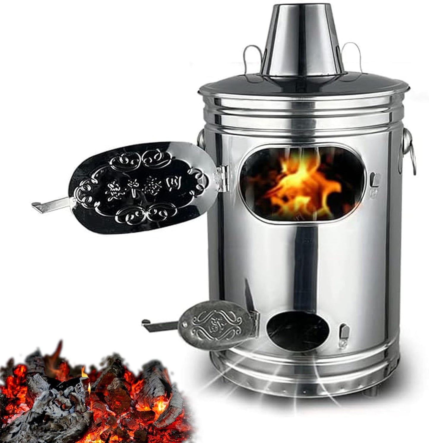 Burn Barrel Portable Stainless Steel Incinerator with Fire Hook & Support for Burning Garden Waste, Leaves, Debris, and Paper - Outdoor Bin(13.4x13.4x24in)