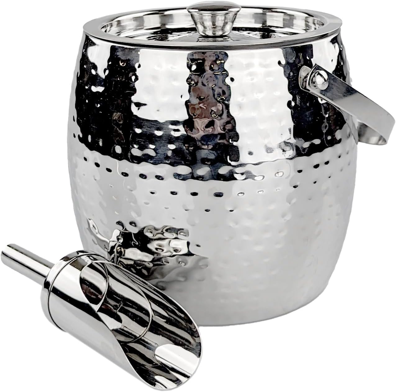 BREKX 3-QT Insulated Ice Buckets for Parties with Lid and Scoop - Iceberg Anchored Wine Chiller Champagne Bucket for Cocktail Bar, Metal Bucket with Lid, Non-Sweat