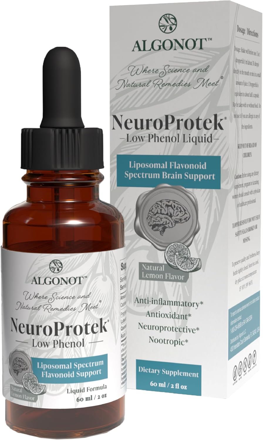 NeuroProtek Low Phenol Liquid - 60 Servings, The only Luteolin Liquid Formulation for Rapid Absorption. Exclusive Patented Combination of Luteolin and Other Flavonoids in Olive Pomace Oil with EVO