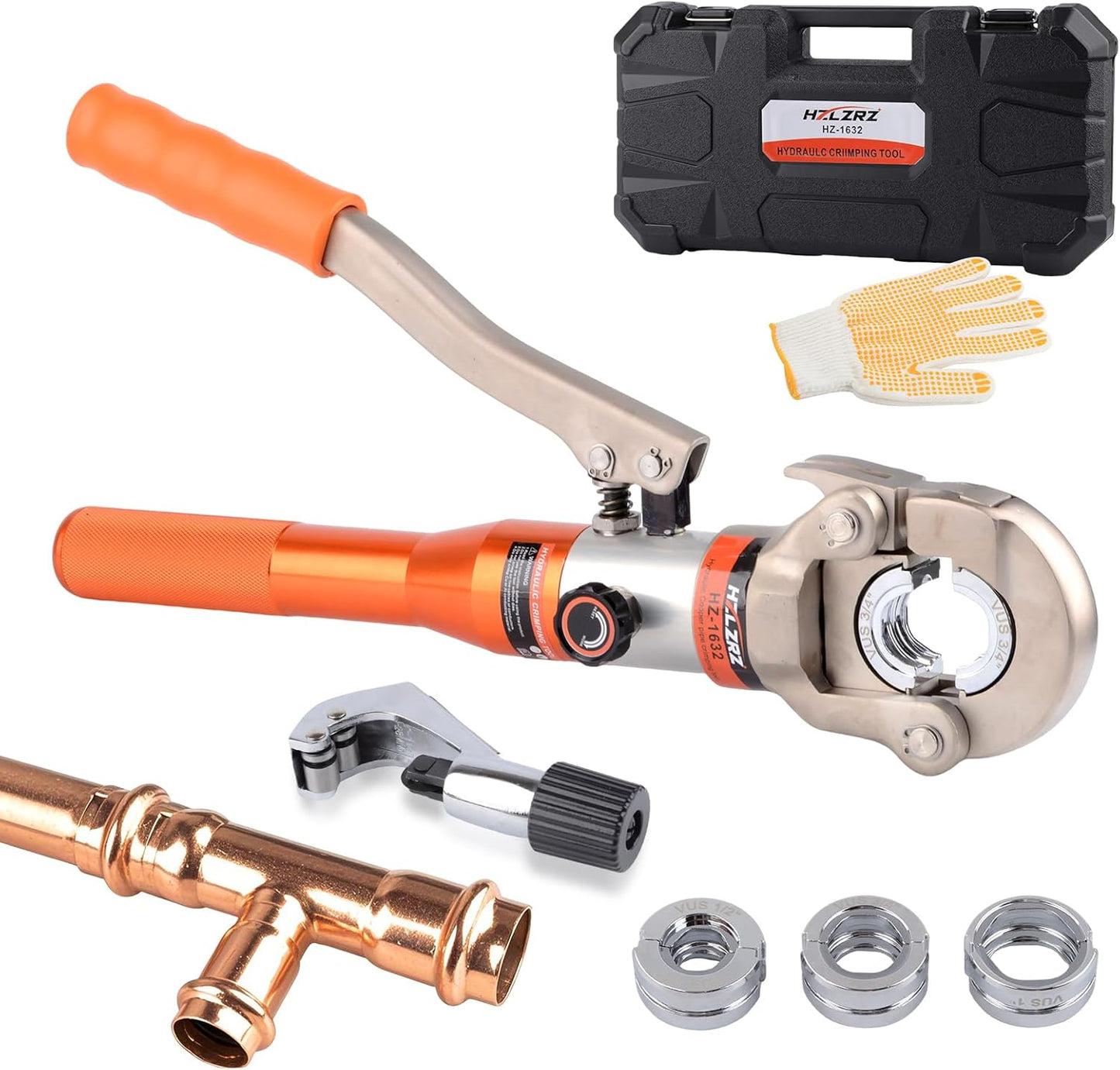 HZLZRZ Propress Tool for Copper Pipe, Hydraulic Tool Dies Jaw 1\/2", 3\/4", 1" with Pipe Cutter Suitable for Pressing Copper Pipe of Water Heating Crimper Tool