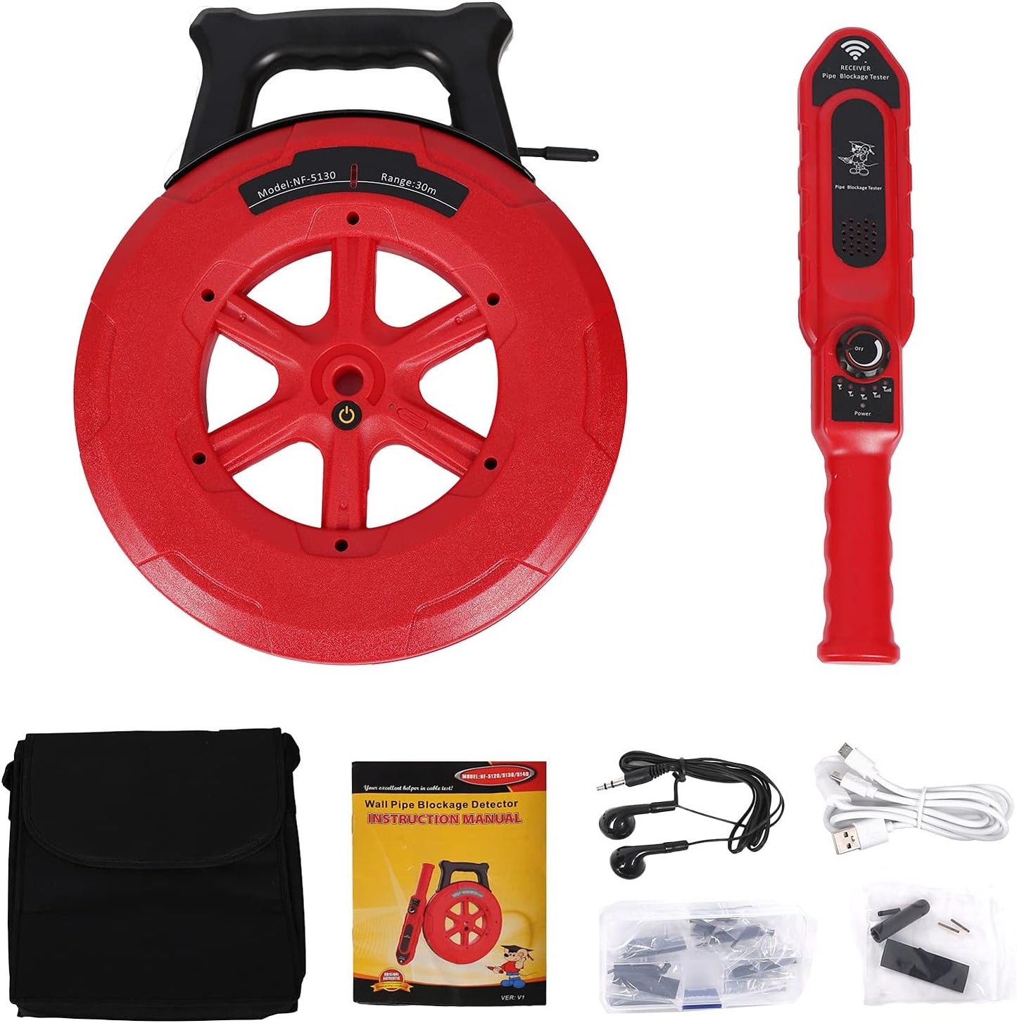 Yeipower Pipe Blockage Detector Locators - Water Pipe Wall Scanner 40M Pipeline Detector Metal PVC Water Pipes Clogging Tool