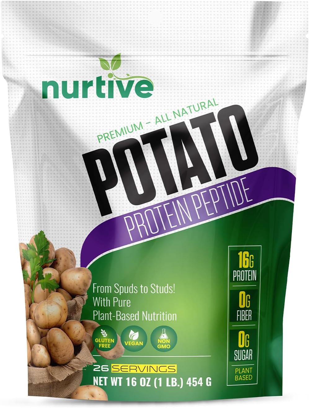 Potato Protein Peptide Powder - Plant-Based, Rich in Nutrients - Peptide Enriched Formula - Ideal for Shakes, Baking & Cooking - Non-GMO & Vegan Friendly - 26 Servings (16 oz / 454g)