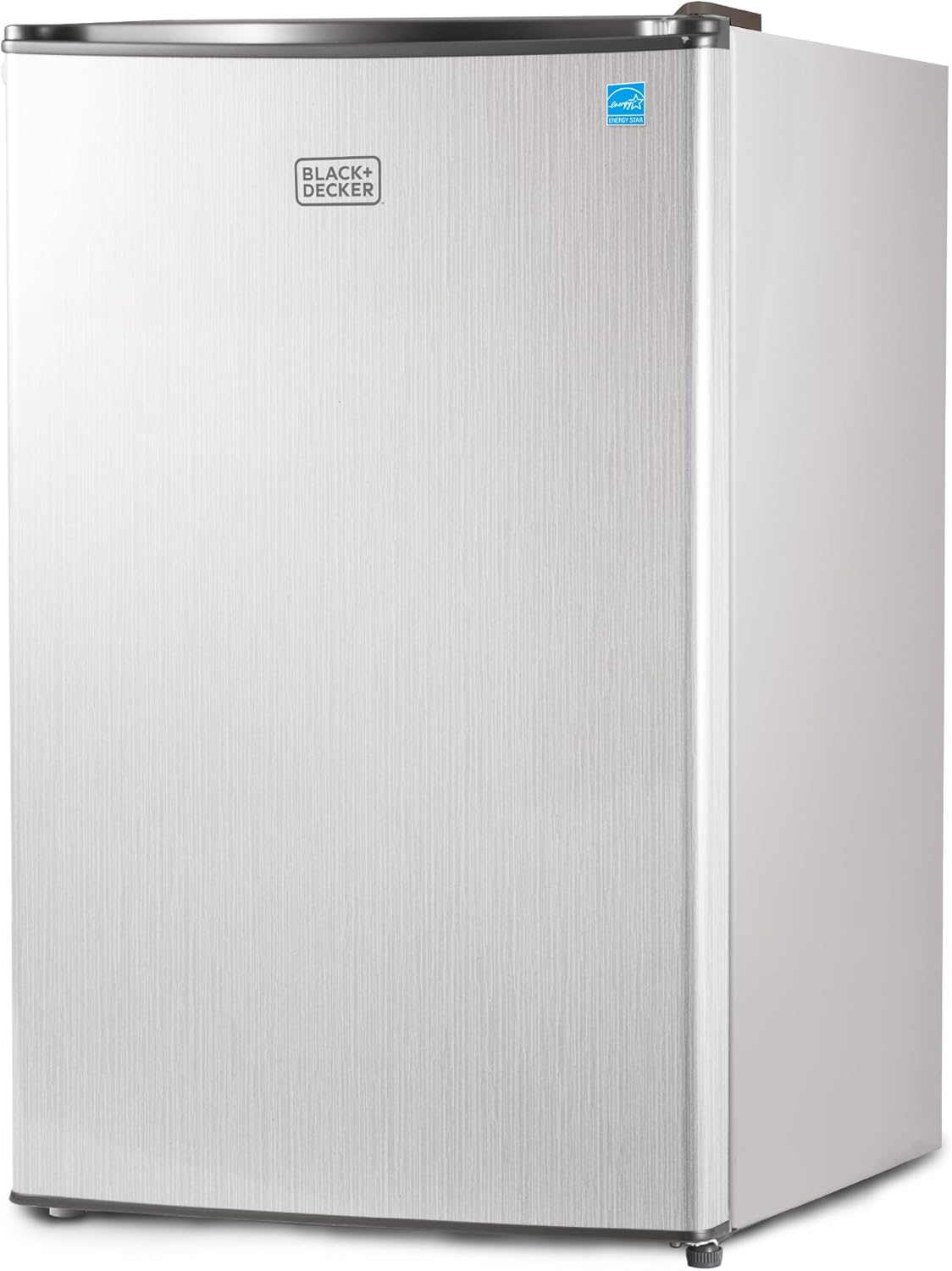 BLACK+DECKER 4.3 Cu. Ft. Compact Refrigerator, ENERGY STAR Certified, Single Door Mini Fridge with Chiller Compartment, Personal Fridge for Home or Dorm Room, BCRK43V, Stainless Look