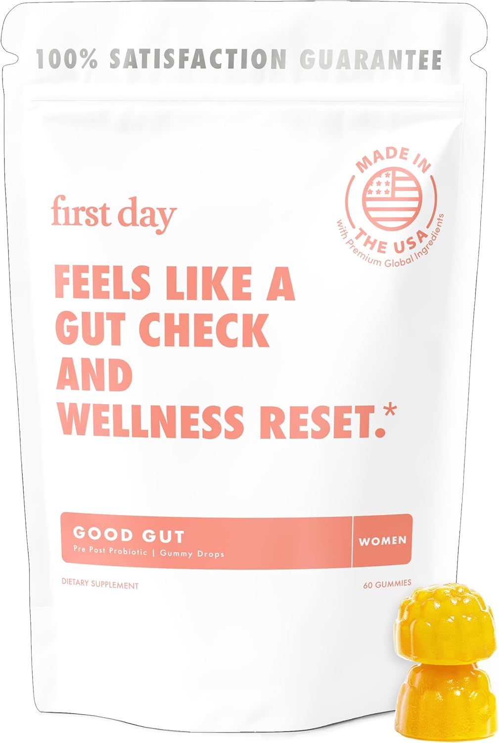 FIRST DAY Women\u2019s Good Gut Tribiotic Gummies \u2013 3-in-1 Prebiotic, Probiotic & Postbiotic Supplement \u2013 Supports Immune Function and Digestive, Oral, Skin & Vaginal Health \u2013 30-Day Supply