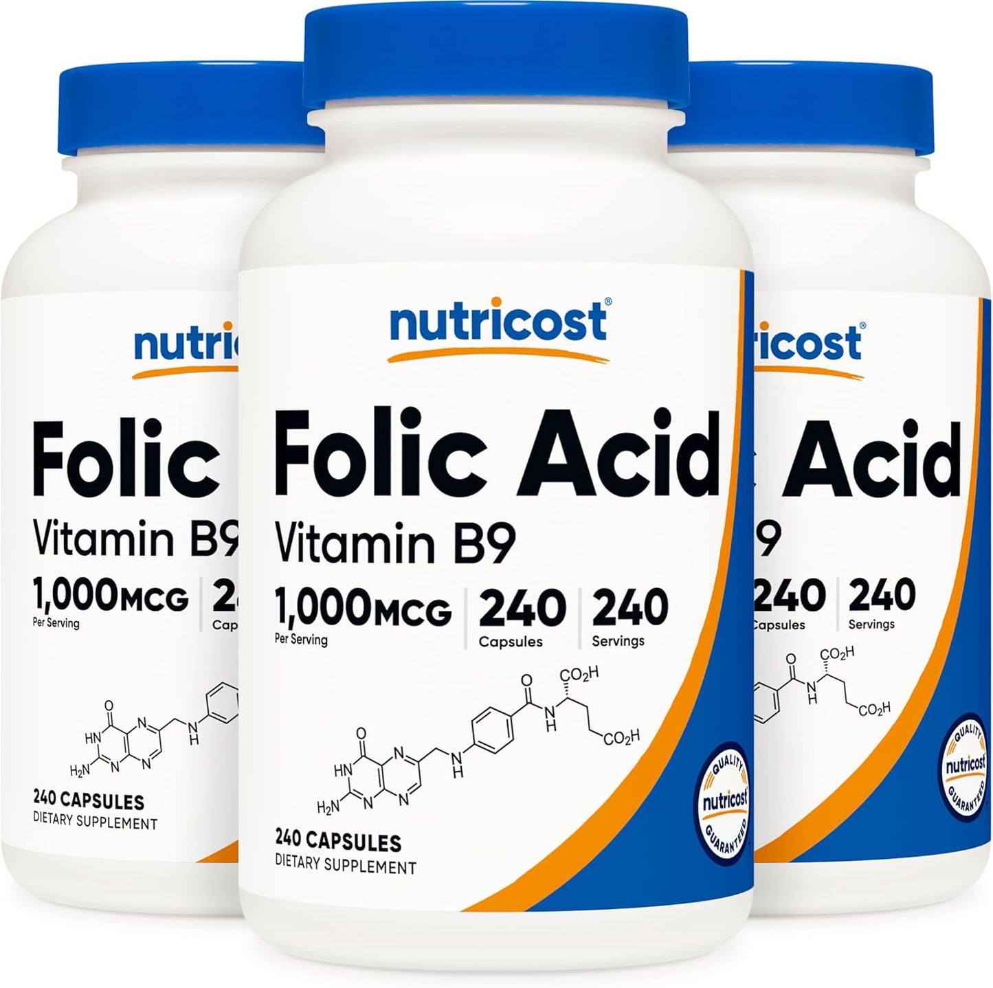 Nutricost Folic Acid (Vitamin B9) 1000 mcg, 240 Capsules (3 Bottles)