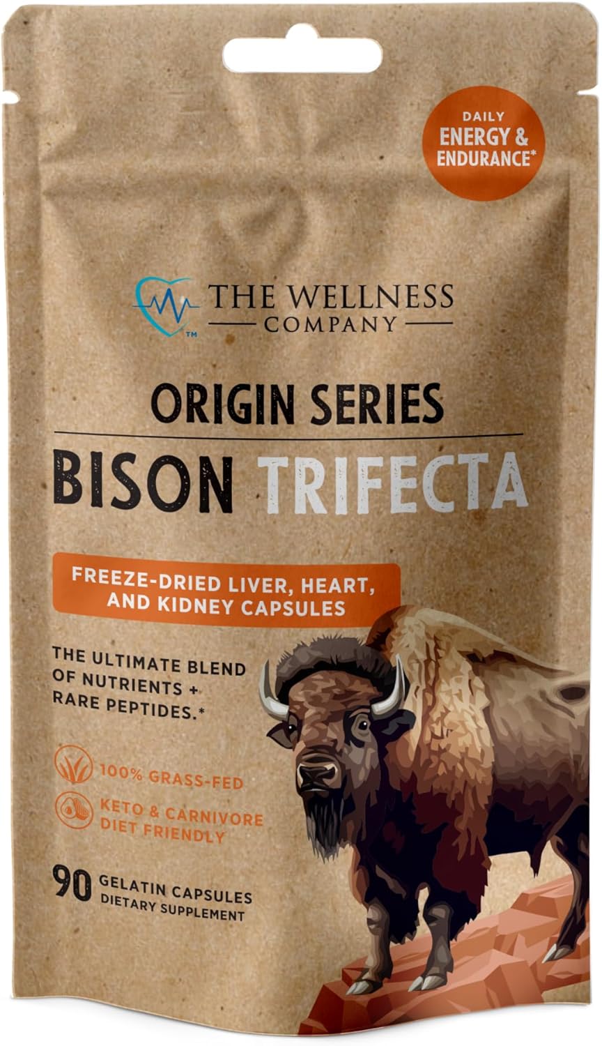 Bison Trifecta - Super-Bioavailable Multivitamin, Heme Iron, All Natural - Heart, Kidney, Liver, Grass-Fed & Finished, No Vaccines or Hormones | 90ct (1 Month Supply)