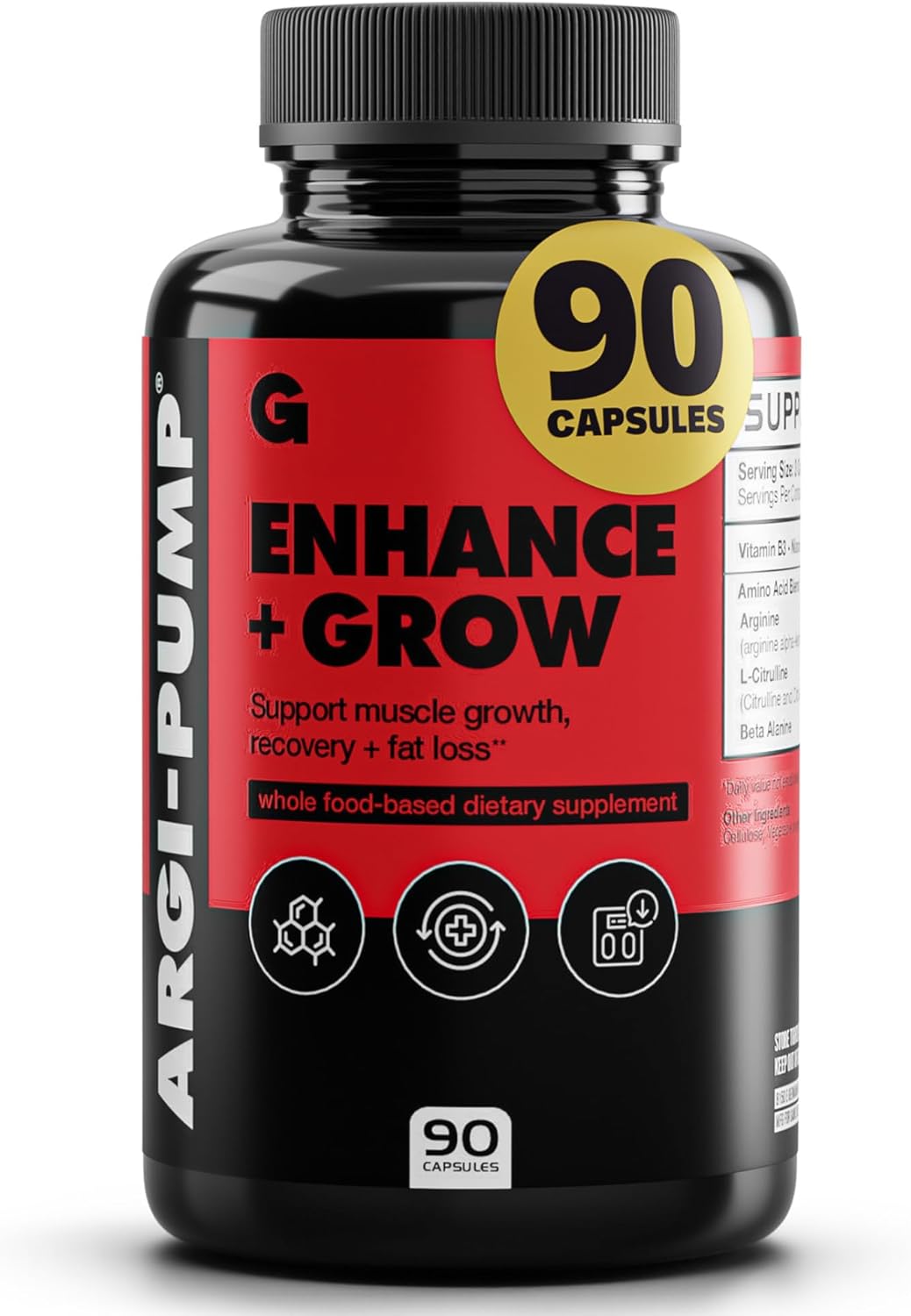 Gains in Bulk L Arginine Amino Acids Supplement for Nitric Oxide Support, Supplements for Men with L-Arginine, L Citrulline and L Ornithine, Muscle Pump, Energy and Heart Health Support, 90 Capsules