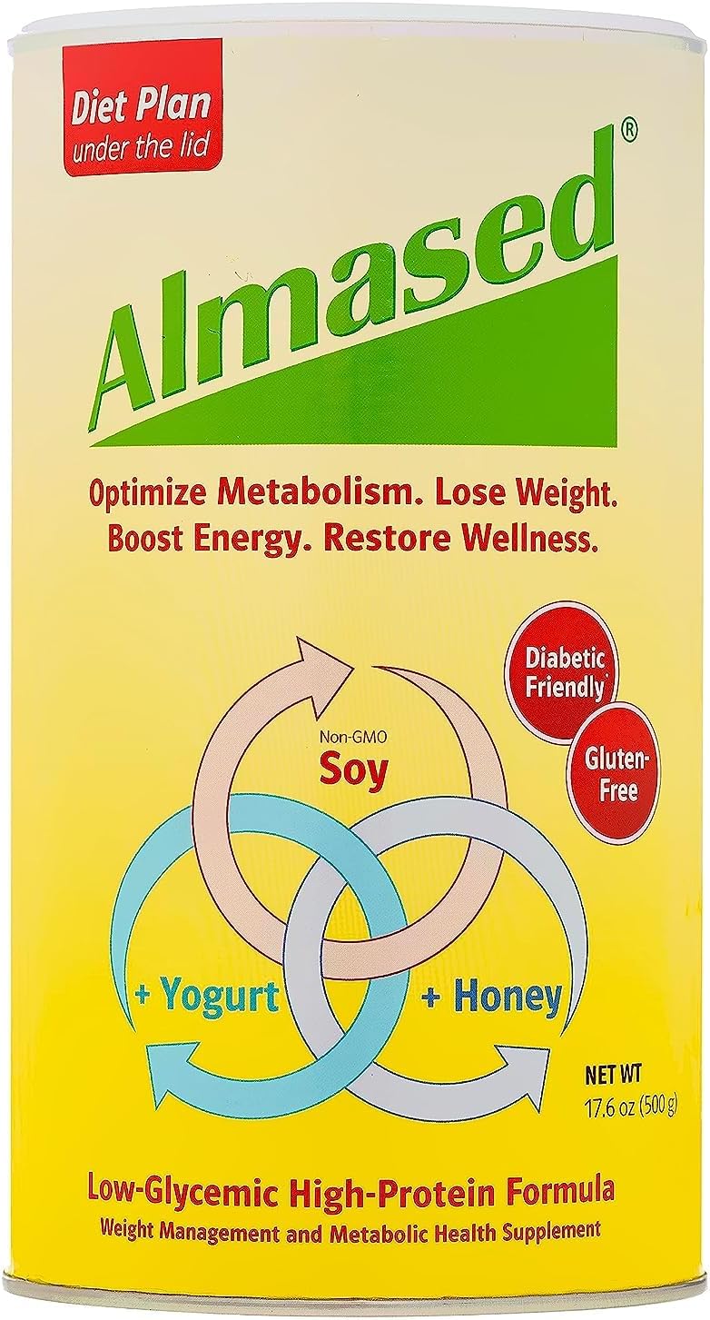 Almased Protein Powder for Men & Women, Natural Meal Replacement Shake for Weight Loss, Supplement, 24g of Protein Per Serving (Original Flavor, 2 Cans @ 17.6 oz ea + Shaker Bottle + Scoop)