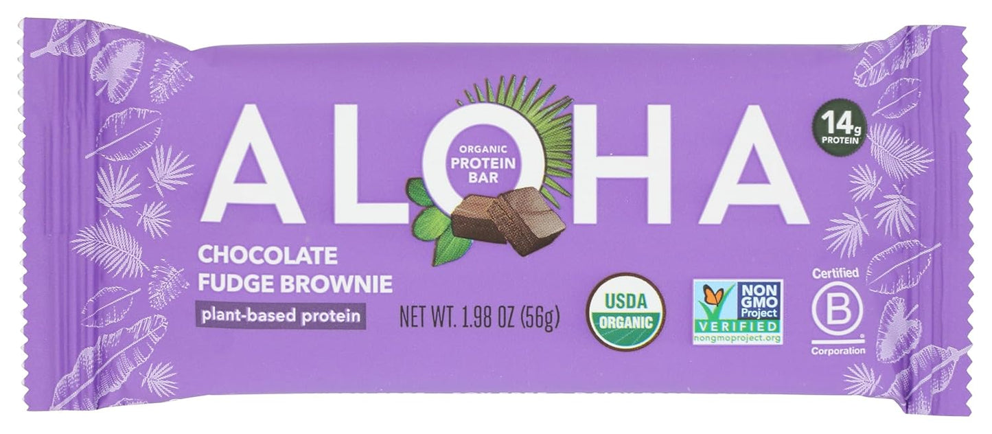 Aloha Chocolate Fudge Brownie Protein Bar, Plant Based, Non GMO, 1.98 Ounces (Pack Of 12)